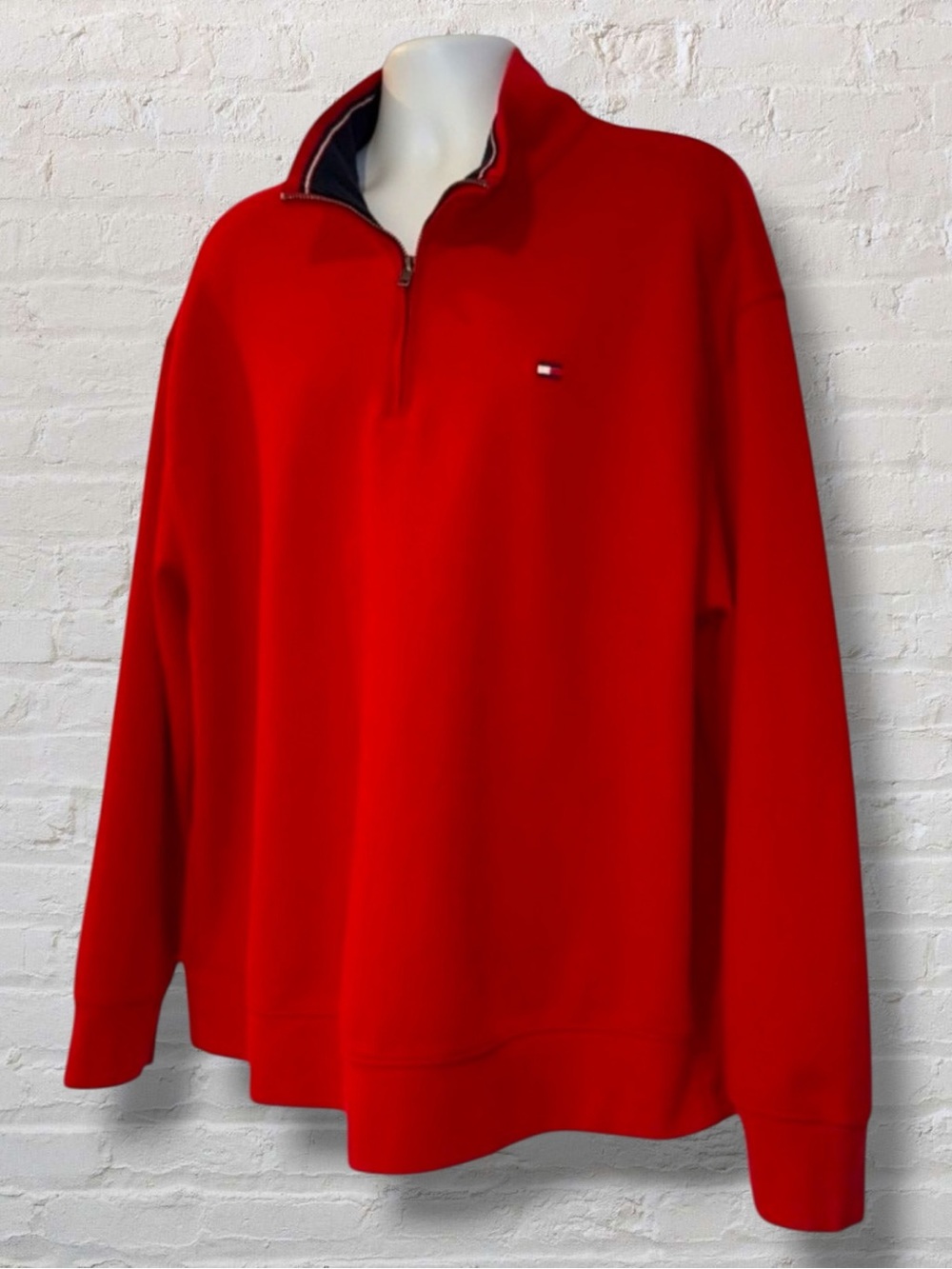 Tommy Hilfiger Men’s 2XLT Red Quarter Zip Pullover Sweater – Cotton Blend - Picture 6 of 12